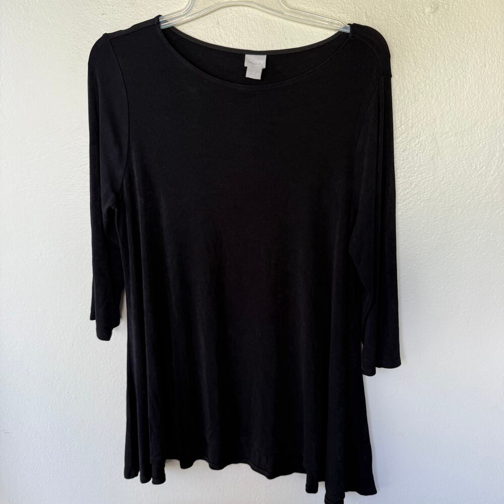 Chico's Travelers black 3/4 sleeves relaxed flowing A-line Size XL - Picture 2 of 7